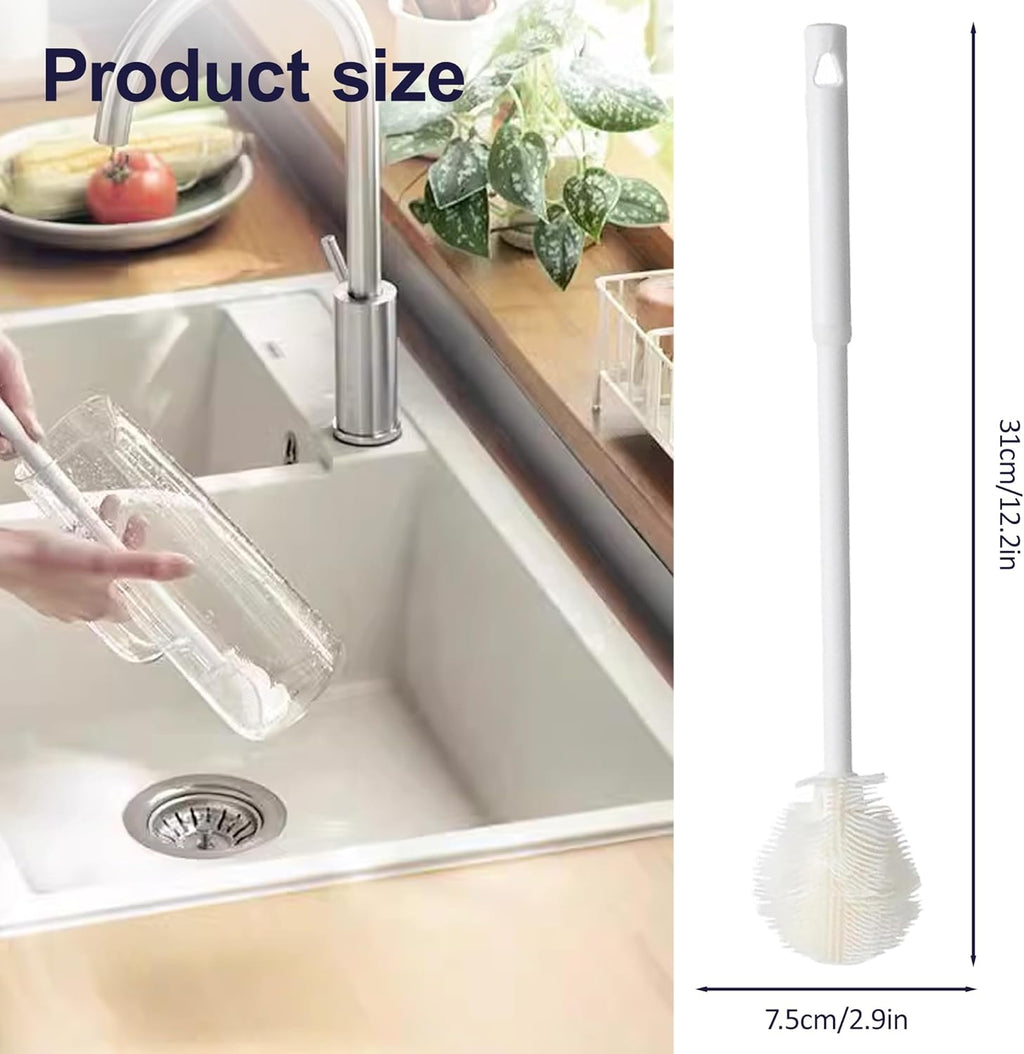 Skiennix Silicone Bottle Brush - 360° Flexible Soft Bristles for Easy Cleaning | Long Handle for Narrow Neck Containers