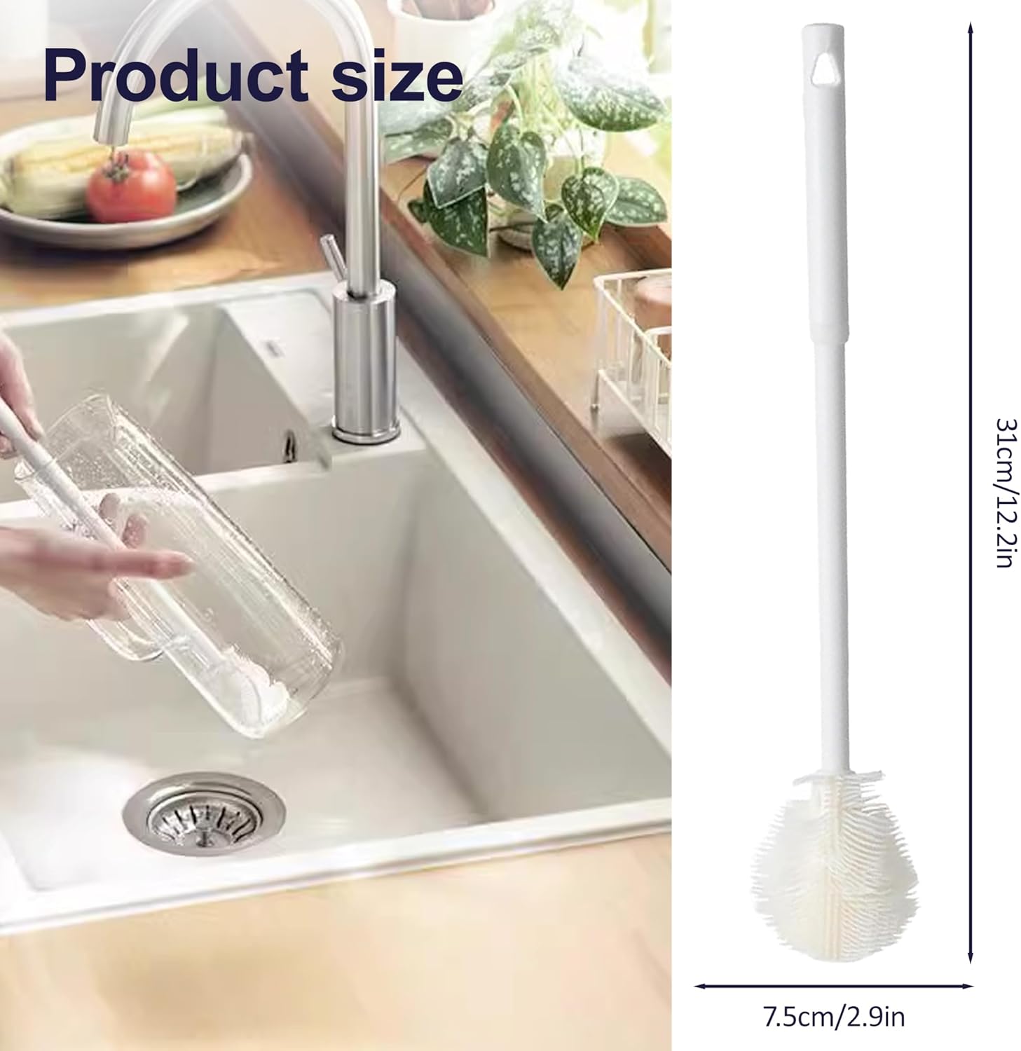 Skiennix Silicone Bottle Brush - 360° Flexible Soft Bristles for Easy Cleaning | Long Handle for Narrow Neck Containers