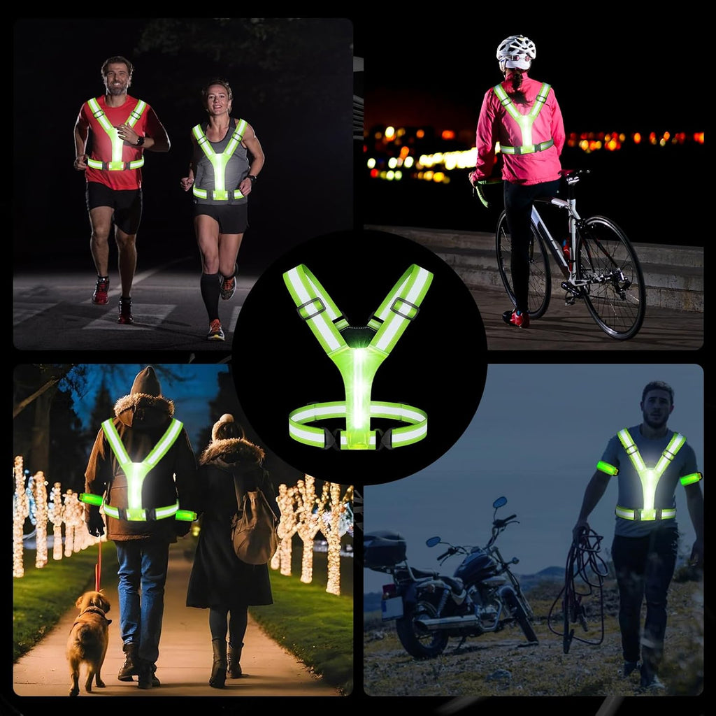 Skiennix Reflective Running Vest - Rechargeable LED Armband for Night Safety | Adjustable Size for All Ages
