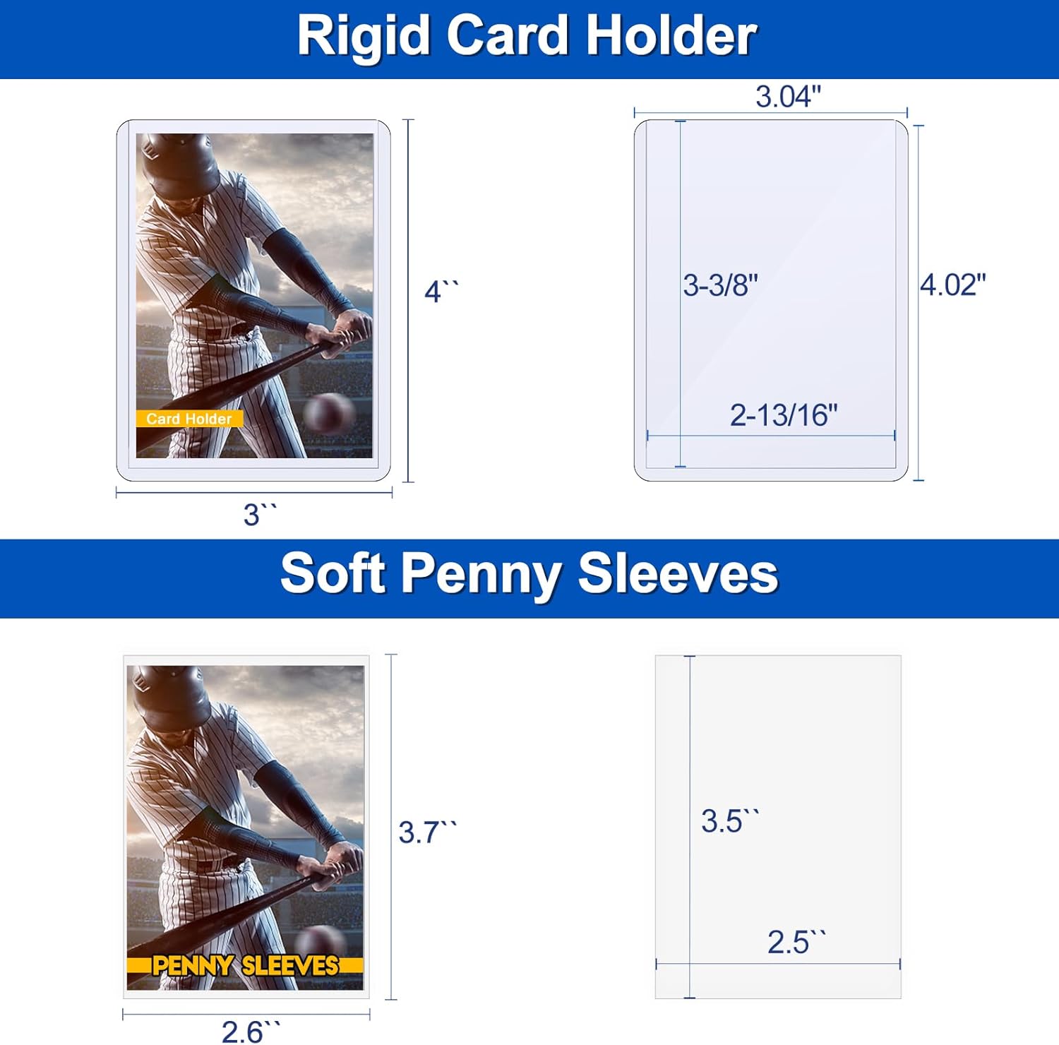 Sooez Premium 35PT Hard Plastic Card Sleeves - 400 Baseball & Trading Card Protectors | 3"X4" Size