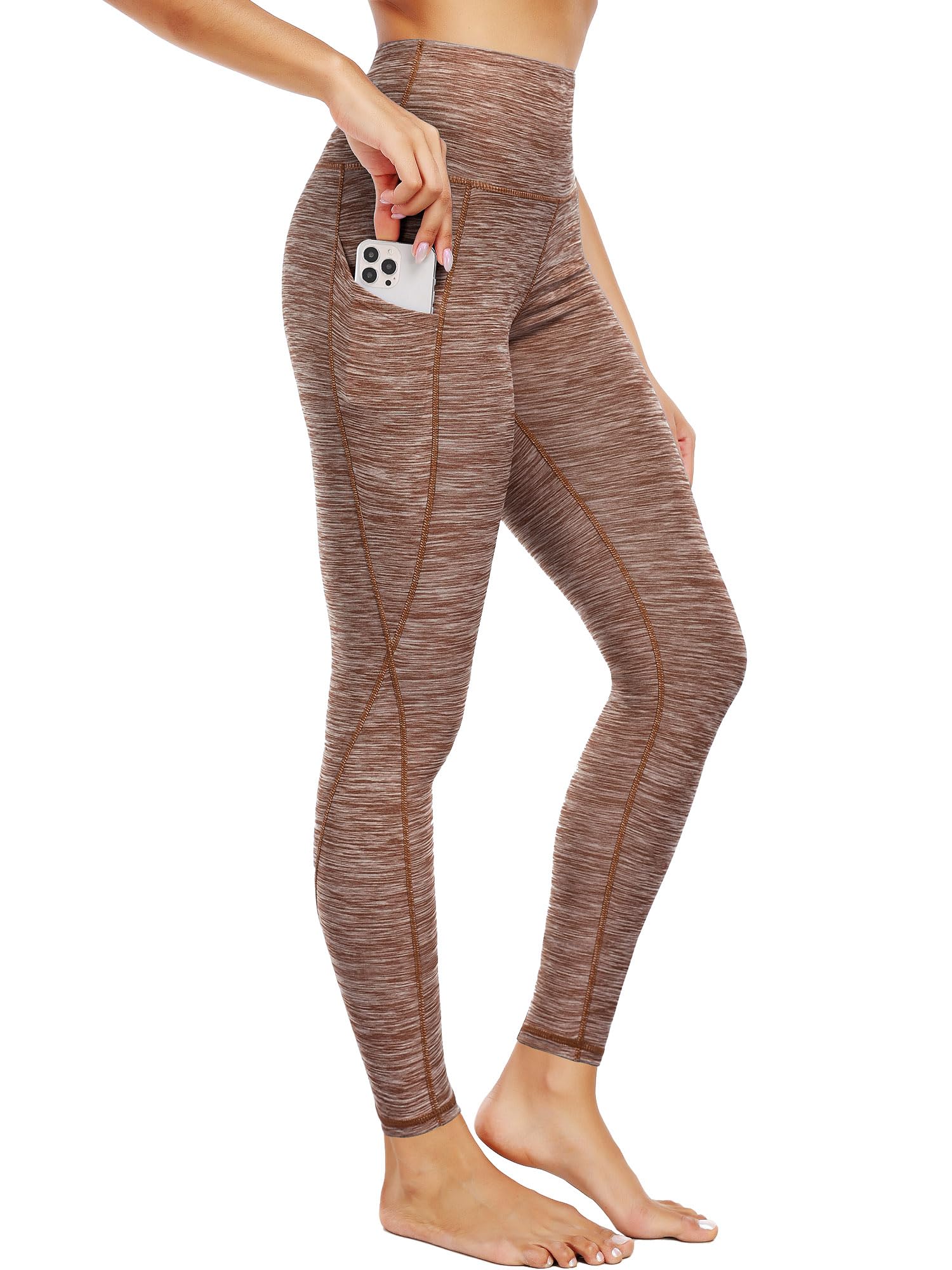 NELEUS Tummy Control High Waist Yoga Pants Workout Running Leggings for Women,9033,3 Pack,Red,Grey,Brown,XL,EU 2XL
