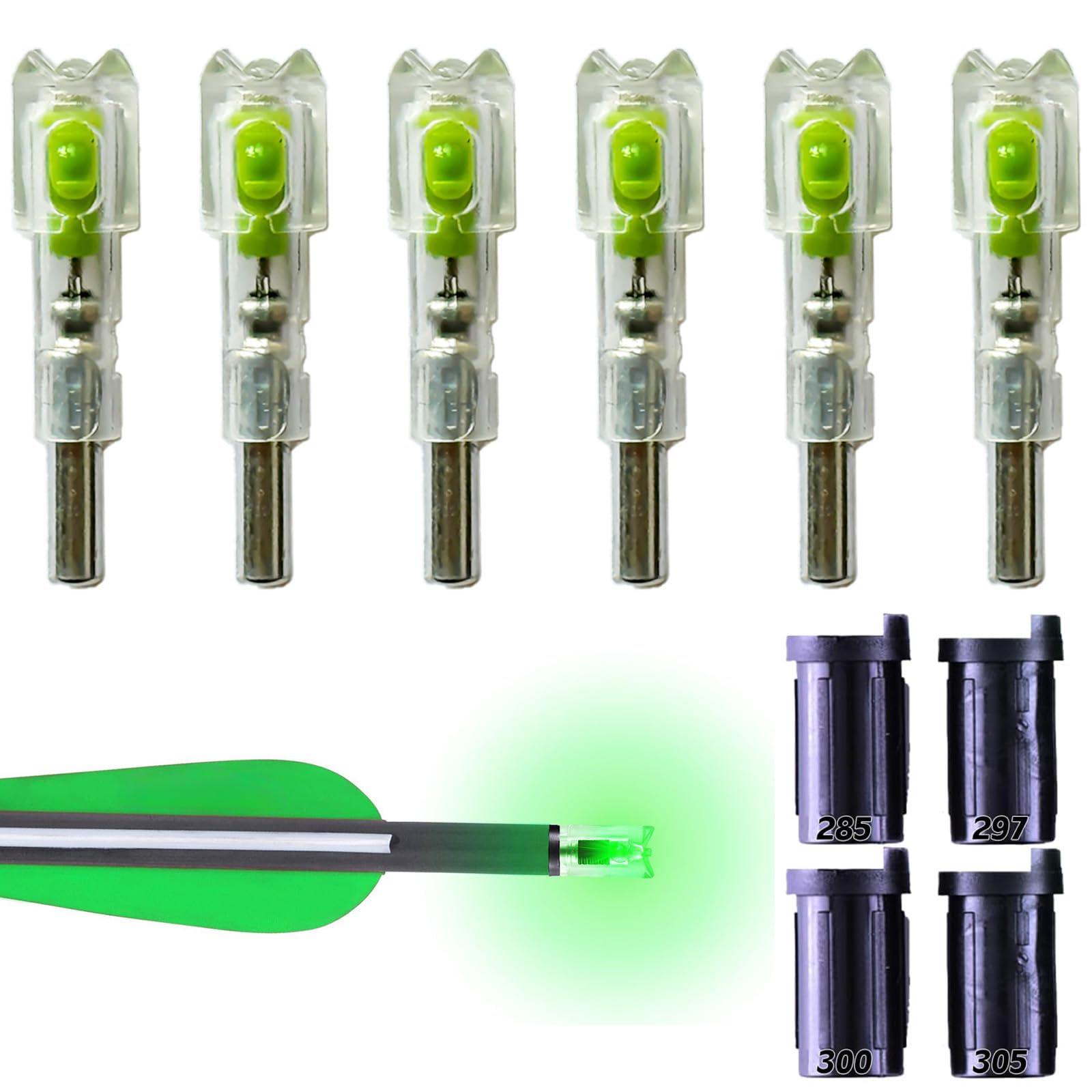 sntxmy 6PCS Lighted Nocks for Crossbow Arrows, with 0.285/0.297/0.300/0.305 in Adapter, Bushings with ON/Off Switch LED Arrow Nocks