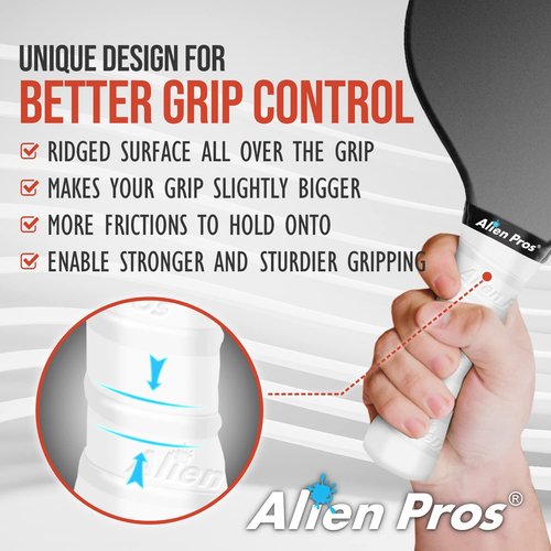 ALIEN PROS Pickleball Overgrip (4-Pack) with Ridges for Better Grip Control - Precut and Tac Feel Pickleball Grip Tape - Non-Slip Pickleball Paddle Grip Tape for High Performance (Ridged Ltac, Black)