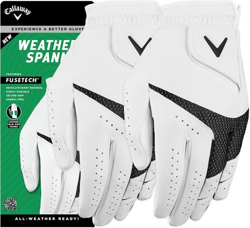 Callaway Golf Weather Spann Glove - Left Hand, White, Medium Cadet (Short Fingers) | 2-Pack