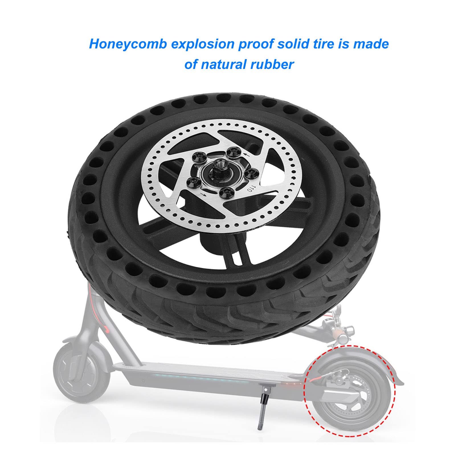 POENVFPO Electric Scooter Rear Tire, 8.5 Inch Rear Solid Tire Wheel Hub 110mm Brake Disk Electric Scooter Upgrade Parts Assembly Set
