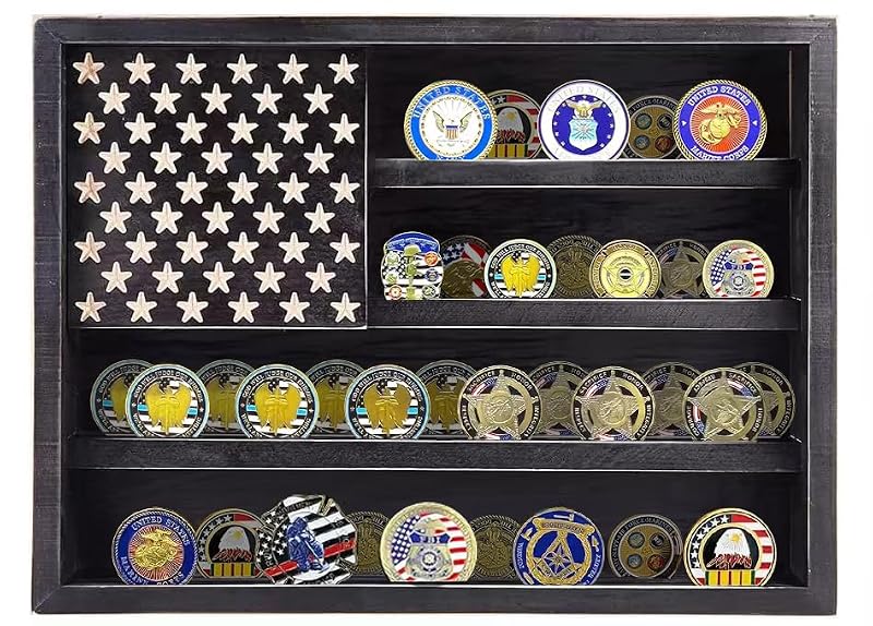 Military Challenge Coin Display Case Wall Mount Shadow Box for Medals and Souvenirs