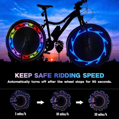 Bicycle Wheel Lights, Bike Wheel Lights for Night Riding, Bike Spoke Lights, Bicycle Accessories, 32Leds, 32 Patterns Waterproof, for Kids & Adult (Black-2packs)