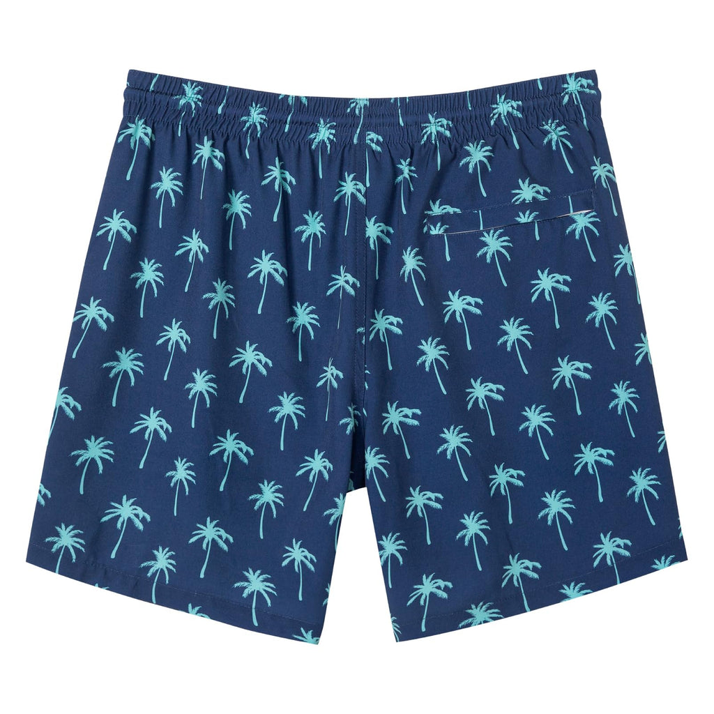 SURF CUZ Mens Swim Trunks with Compression Liner Quick Dry Swim Shorts 7" Swimming Trunks Stretch Bathing Suit Zipper Pockets,Beachside Palms,XS