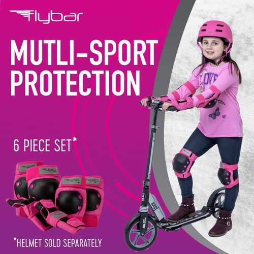 Flybar Knee and Elbow Pads, Wrist Guards Protective Safety Gear Set - Multi Sport Protection for Skateboarding, BMX, Pogoing, Inline Skating, Scooter - Kids, Teen & Adult Sizes (Pink, Large)