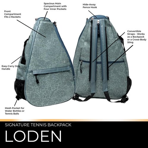 Glove It Signature Tennis Backpack for Women, Lightweight Ladies Tennis Bag & Sling Backpack for 2 Racquets, Balls, Water Bottle - Loden