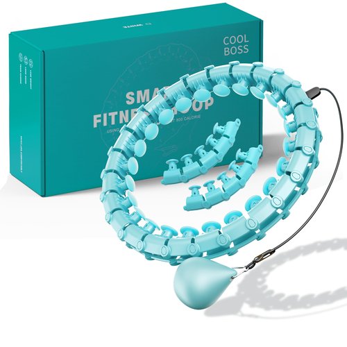 Coolboss Weighted Workout Hula Circle 33 Knots Infinity Hoola Fit Hoop Plus Size for Adult Weight Loss - Smart Exercise Waist Ring, Detachable & Adjustment Silent Fitted Equipment Cyan