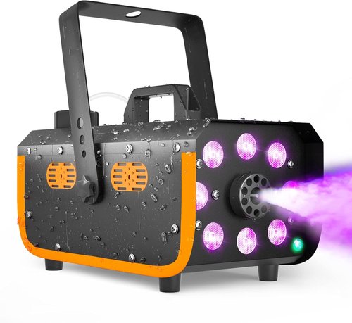 HAKUTA 500W Fog Machine - Light Rain & Splash Proof with 2300 CFM Output, 8 LED Lights & 2 Remotes