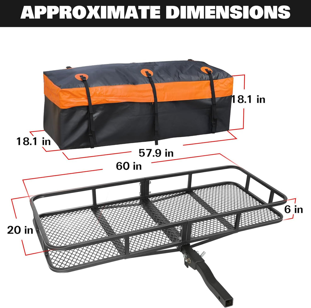 WEIZE Folding Hitch Mount Cargo Carrier - 60" x 20" x 6" with Waterproof Bag & 500 lbs Capacity