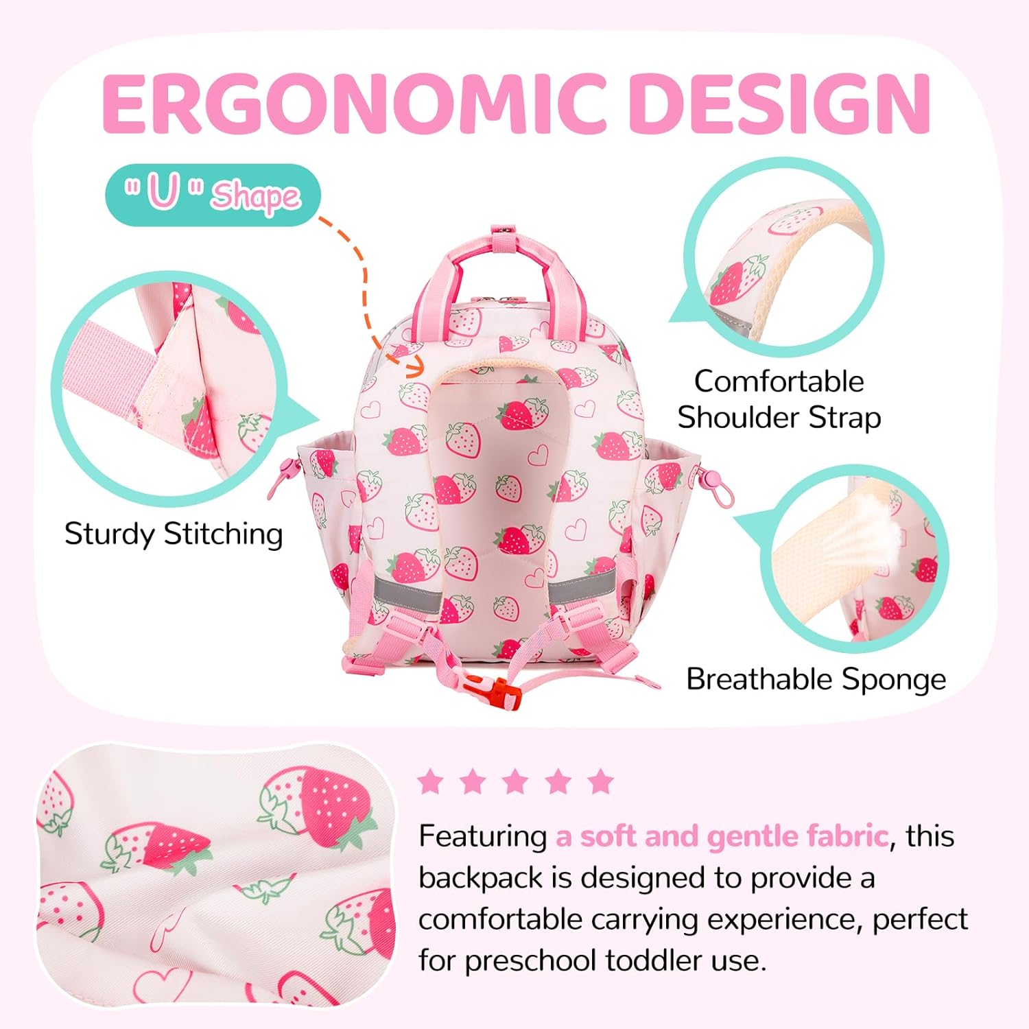 Skiennix Toddler Backpack - Cute Strawberry Design for Girls 2-4 | Mini Diaper Bag for Daycare & Travel