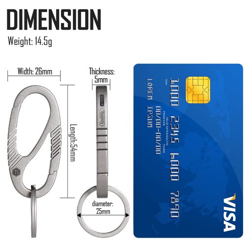 KeyUnity KM08 Titanium Carabiner Keychain Clip, Dual-Gate Quick Release EDC Key Ring Holder Organizer for Men and Women