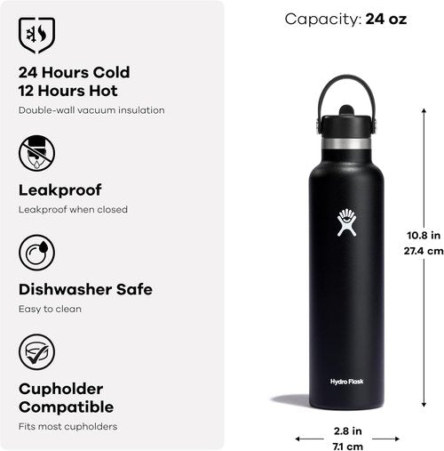 Hydro Flask Water Bottle - Insulated Stainless Steel - Leakproof Straw Lid, 24 Oz Indigo Blue