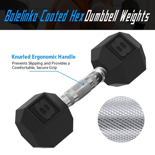 Balelinko Hex Dumbbells Free Weights Set with Metal Handles Rubber Encased Solid Cast Iron Hex Dumbbell in Pair, 8 LBS