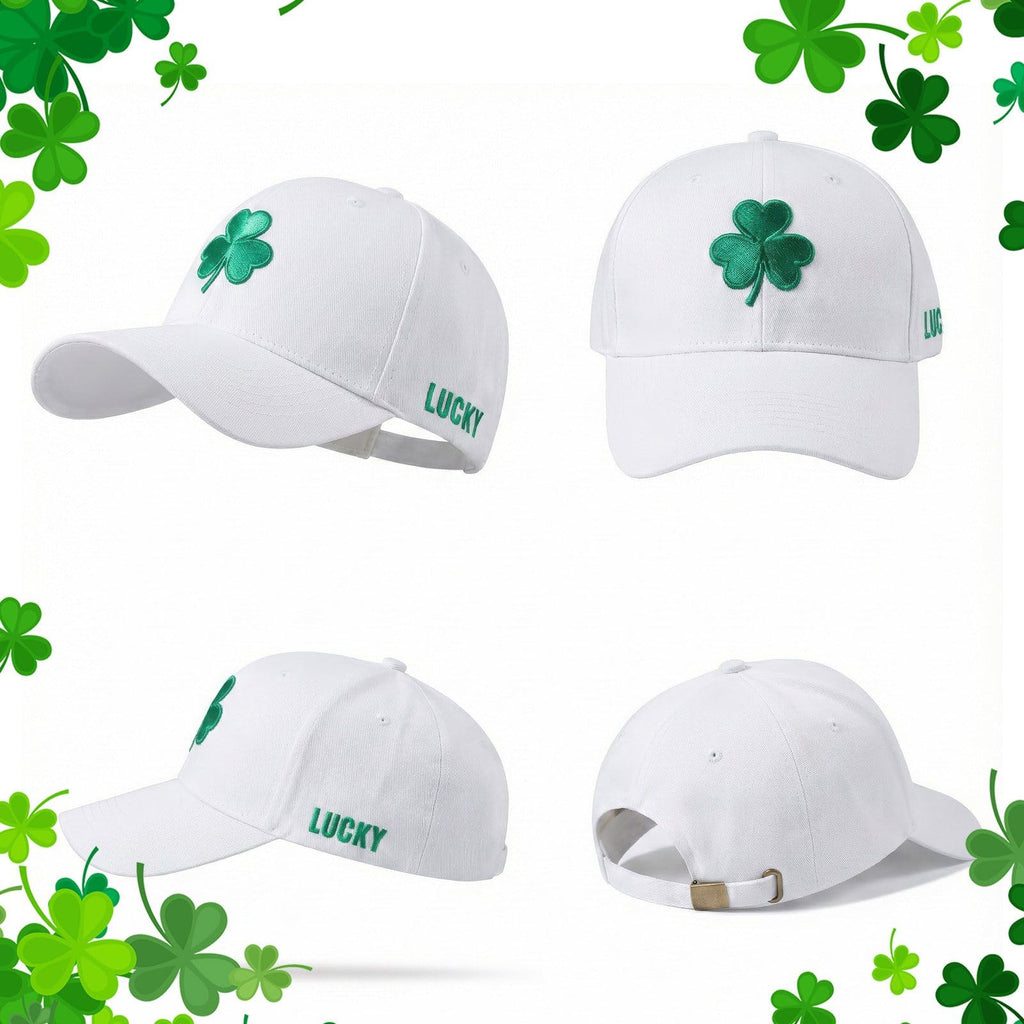 St Patricks Day Shamrock Baseball Cap Embroidered Clover Hat,Adjustable Irish Trucker Hat St. Patrick's Day Caps for Men Womenn,White