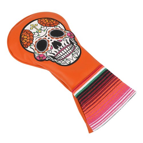 SHABIER Orange Golf Driver Headcover with Orange Flowers Embroidery Sugar Skull Design for Golf Driver Club