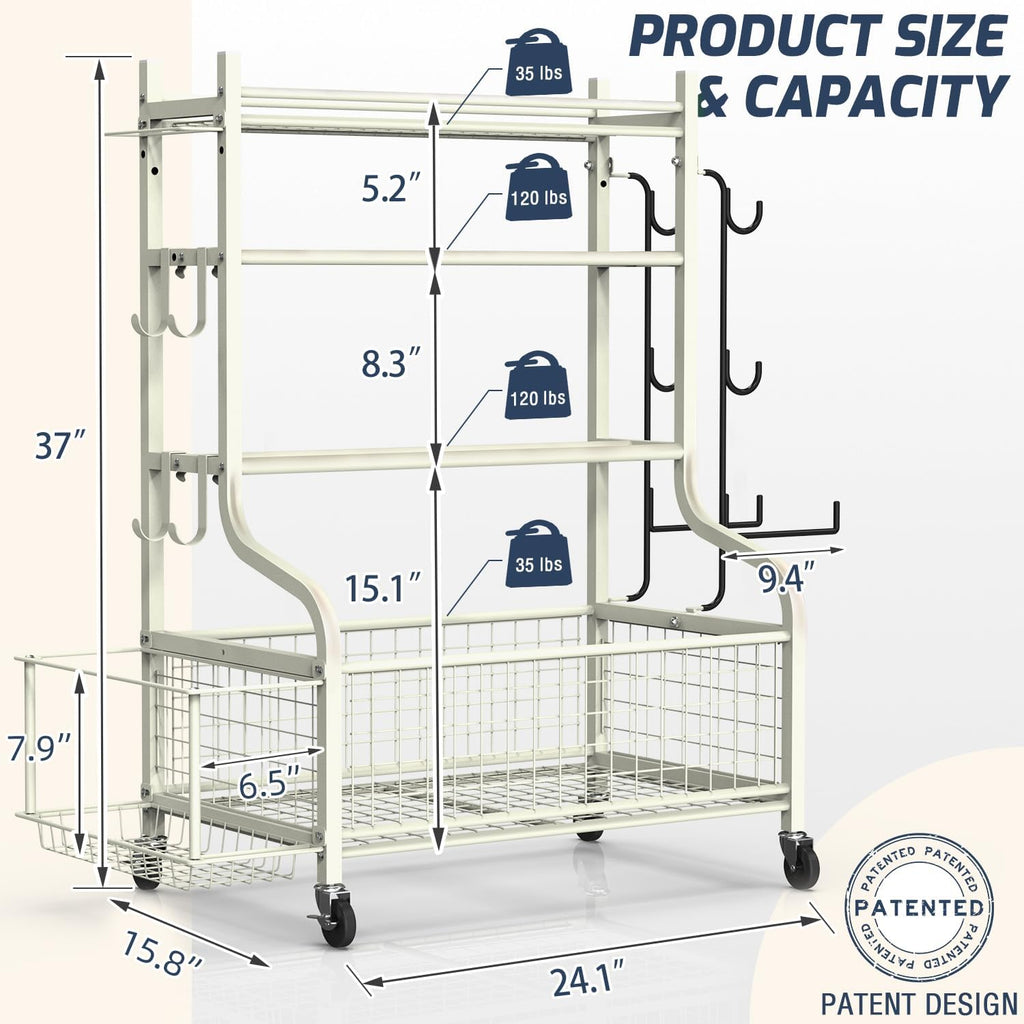 PLKOW Dumbbell Rack - All-In-One Home Gym Storage for Dumbbells, Kettlebells & Yoga Mats - Durable Steel with Wheels