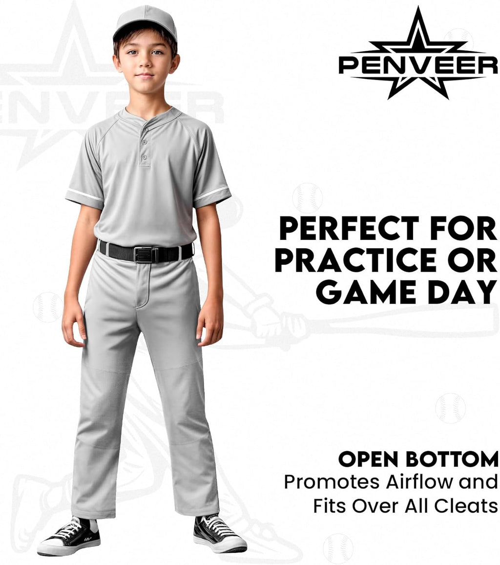Skiennix Youth Baseball Pants - Durable Full Length Open Bottom Design for Boys | Softball & T-Ball Ready