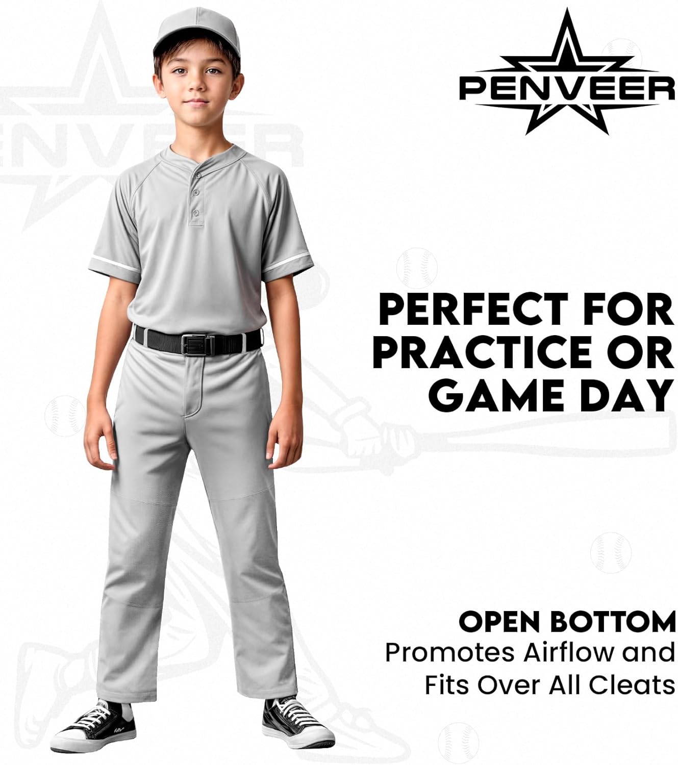Skiennix Youth Baseball Pants - Durable Full Length Open Bottom Design for Boys | Softball & T-Ball Ready