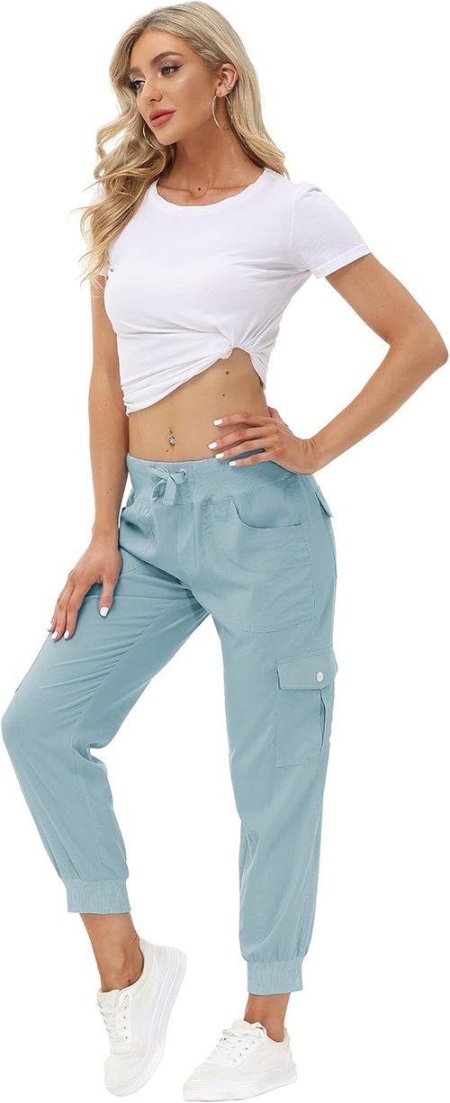 MoFiz Women's Hiking Cargo Pants - Lightweight Quick-Dry Travel Joggers with Elastic Waist & Pockets