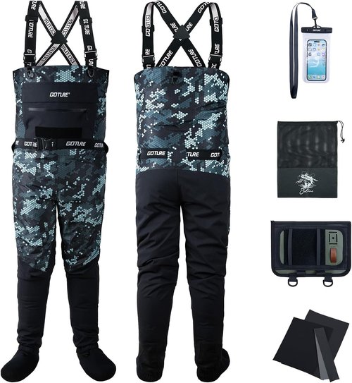 Goture Waterproof Fly Fishing Waders - 5-Layer Breathable Design with Multiple Storage Pockets | 5 Sizes Available