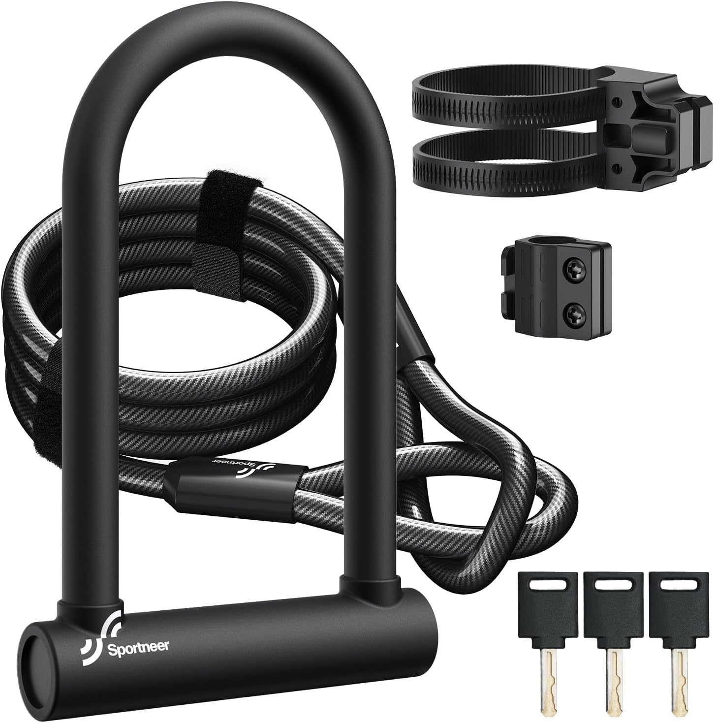Sportneer Bike U Lock - Heavy Duty 18mm Shackle with 6ft Security Cable | Sturdy Mounting Bracket for All Bikes, 9.85''x6.3''