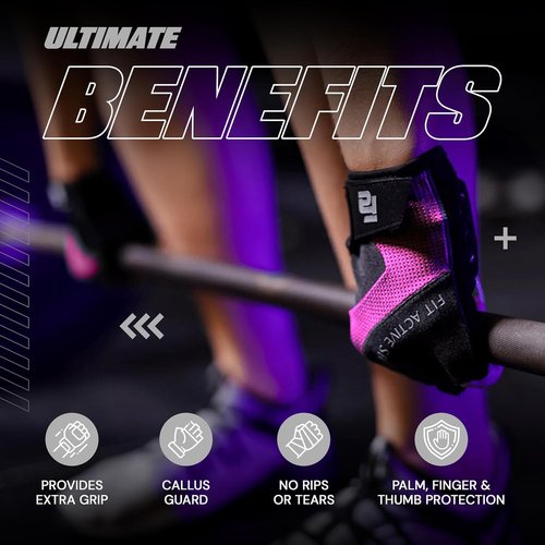 Fit Active Sports Max Grip Weight Lifting Workout Gloves for Gym, Fitness Training, Biking | Lightweight, Breathable, Non-Slip Palm Protection | Men & Women | Small | Pink
