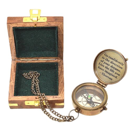 Engraved Antique Nautical Directional Magnetic Compass with Scripture Baptism Gifts, Graduation Highschool Gift for him with Wooden Case Go Confidently Compass in Cross Wooden Box