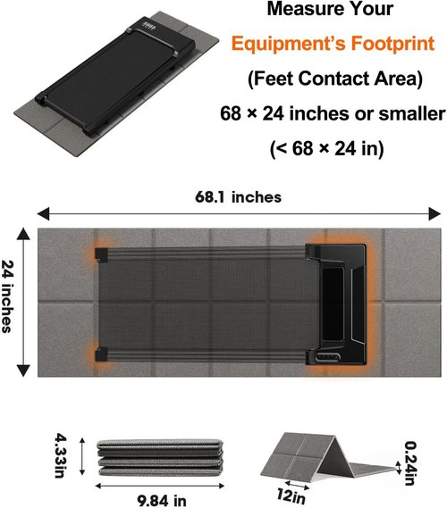 Exercise Equipment Mat - Treadmill Walking Pad Mat for Carpet & Hardwood Floors | 68x24, 1/4" Thick, No Slip, Noise Absorption (Grey)