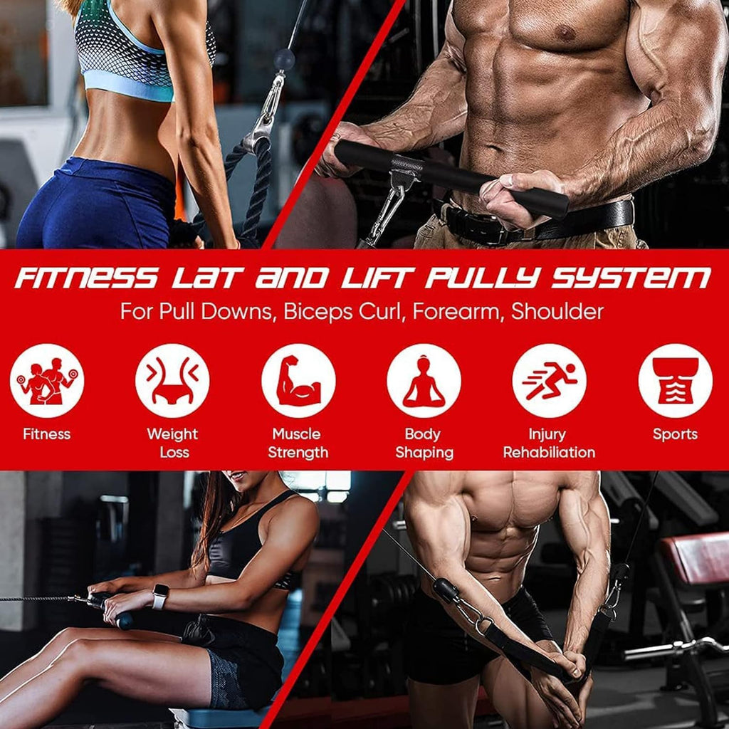 Taeku Fitness LAT and Lift Pulley System, Upgraded Weight Cable Pulley LAT Pull Down Machine Attachments Home Gym Training Equipment for Biceps Curl Triceps Forearm (2 Chains + 102cm Bar)