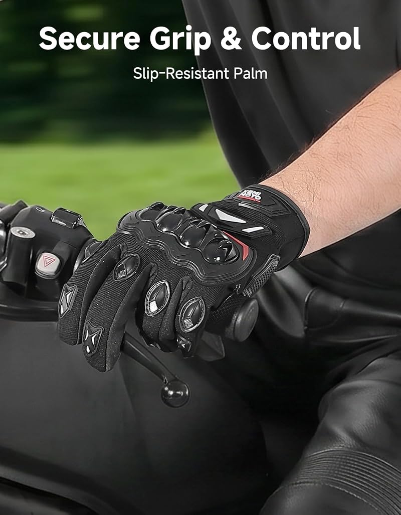KEMIMOTO Touchscreen Motorcycle Gloves for Men, Black XL (X-Large) - Abrasion-Resistant, Breathable Protection