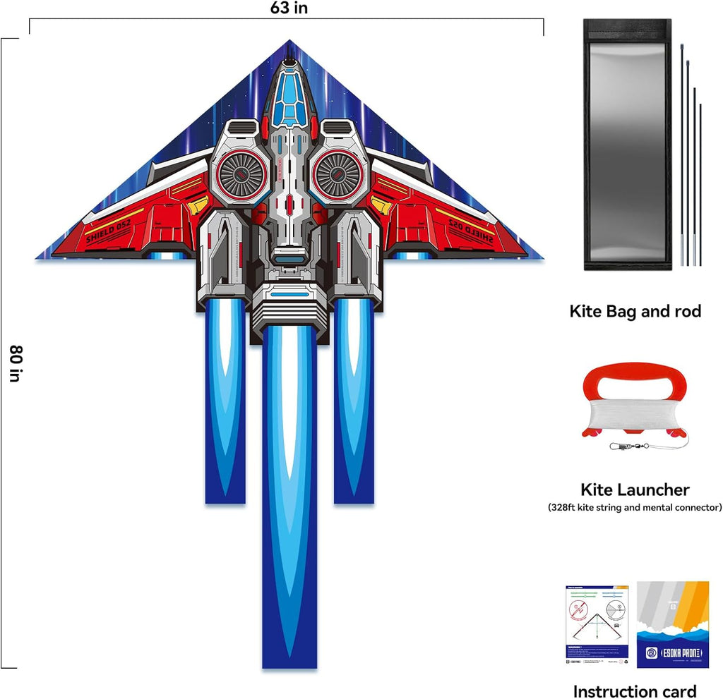 Spaceship Kite - Easy to Fly for Kids & Adults | Perfect for Outdoor Games - Red Space Ship