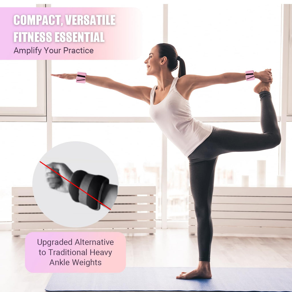 Wrist Ankle Weights for Women Set of 2, Adjustable Silicone Weighted Bangles, Wearable Ultra-durable Strips Weight Bracelet 2 lbs for Yoga, Pilates, Barre, Walking, Arm & Leg Workout