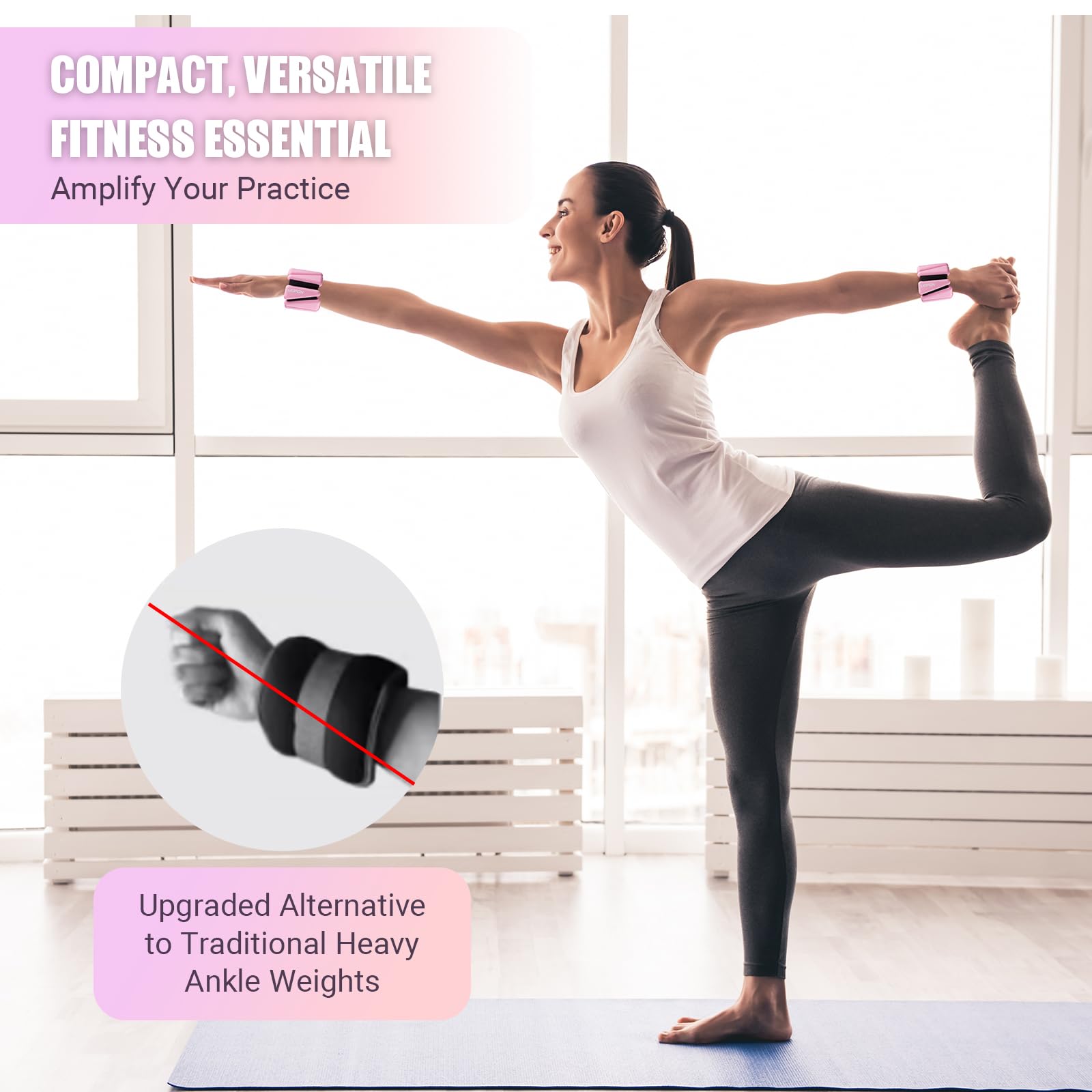 Wrist Ankle Weights for Women Set of 2, Adjustable Silicone Weighted Bangles, Wearable Ultra-durable Strips Weight Bracelet 2 lbs for Yoga, Pilates, Barre, Walking, Arm & Leg Workout