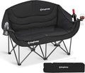 KingCamp Double Camping Chair - Oversized Heavy Duty 660lbs Loveseat for 2 | Portable Folding Couch with Cup Holder - Black