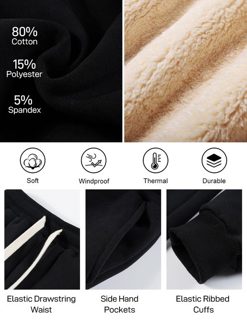 Flygo Boys Girls Fleece Pants Sherpa Lined Sweatpants Athletic Joggers Winter Warm Unisex Kids Active Pull-On Pants(Black-S)