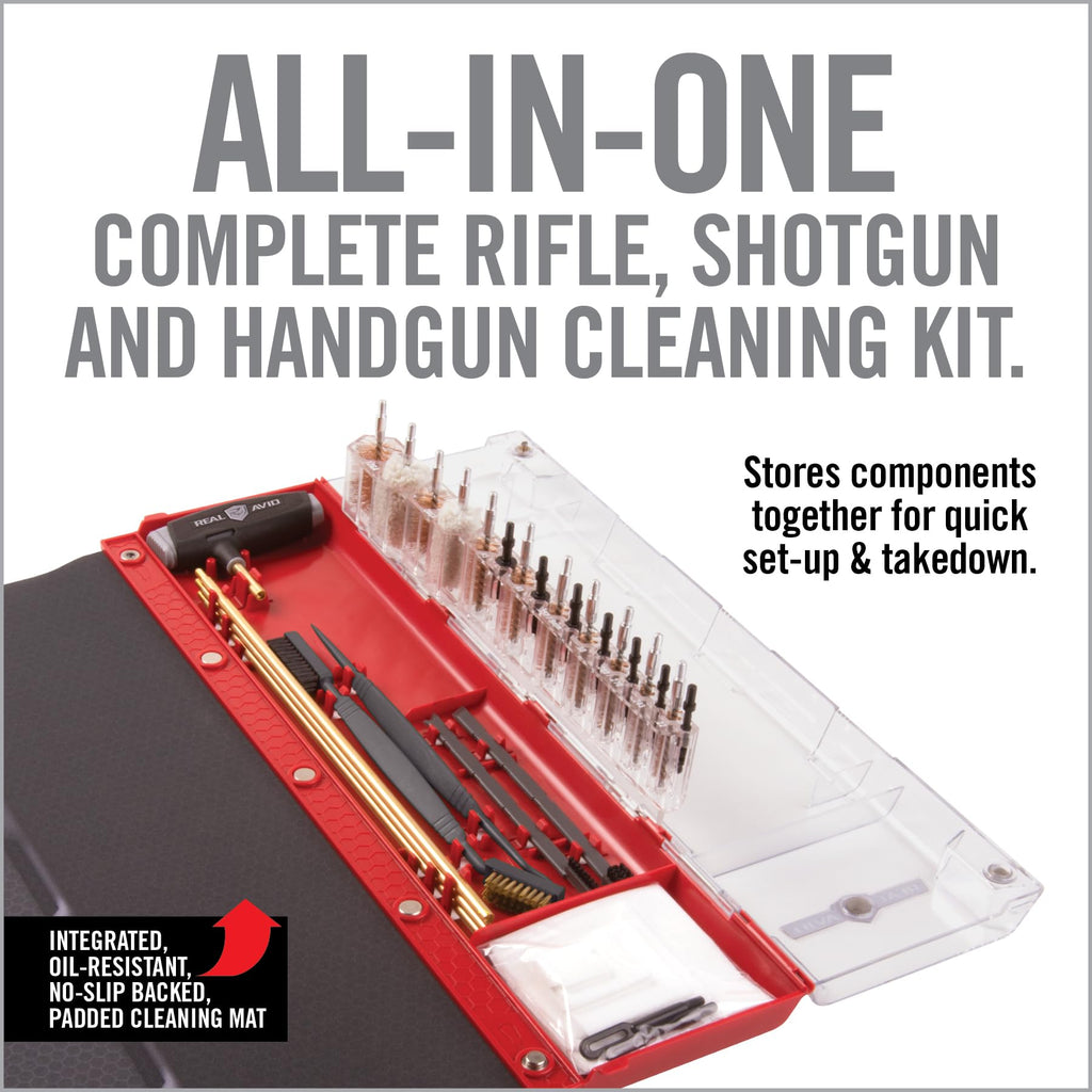 Real Avid Master Cleaning Station - Universal Gun Cleaning Kit Includes Gun Mat 43x16" Bore Brushes, Jags, Gun Cleaning Patches, Rods, Mops, Picks