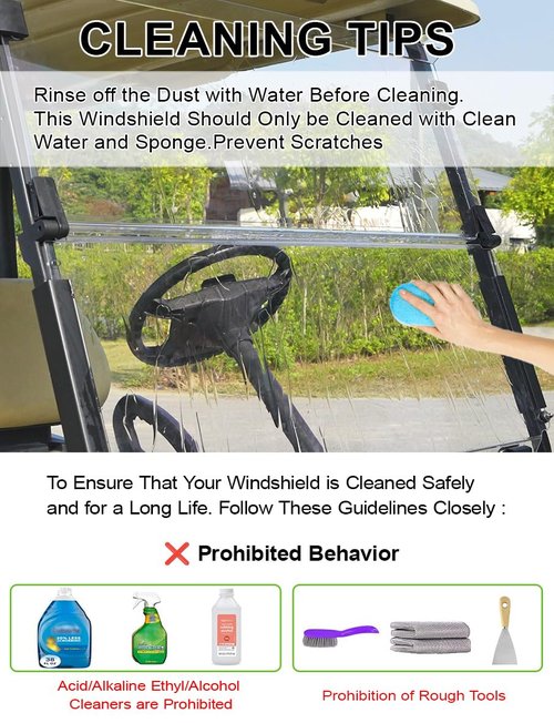 Golf Cart Windshield, Club Car Windshield with Windshield Clips Suitable for 2004-Up Club Car Precedent, Onward, Tempo Golf Carts, PC UV Resistant, Foldable Tinted Windshield Replacement
