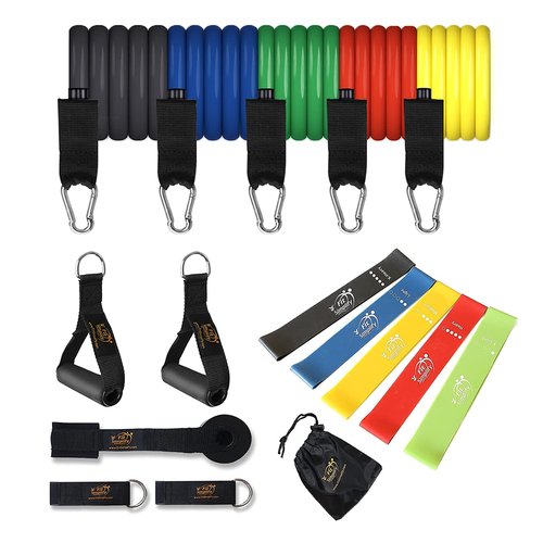 Fit Simplify Resistance Loop Exercise Bands and Tube Bands with Handles, Ankle Straps and Door Anchor