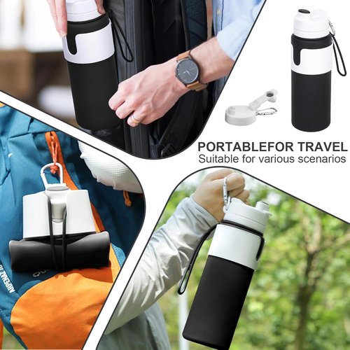 Collapsible Water Bottle - 26oz BPA-Free, Lightweight Leak-Proof Design | Portable Travel Bottle (Black)