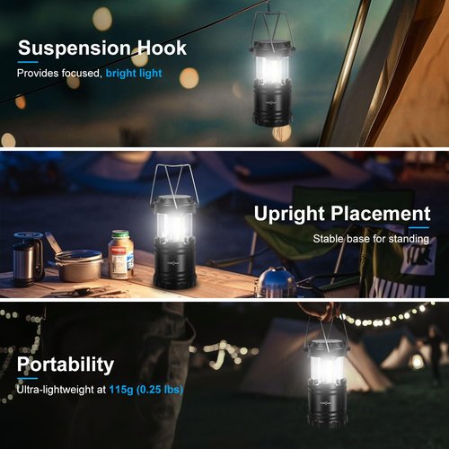ILEEDear LED Camping Lantern, Battery Operated Lights, Adjustable Brightness for Camping, Power Outages, Emergencies, Outdoor Collapsible Lanterns, 4 Pack