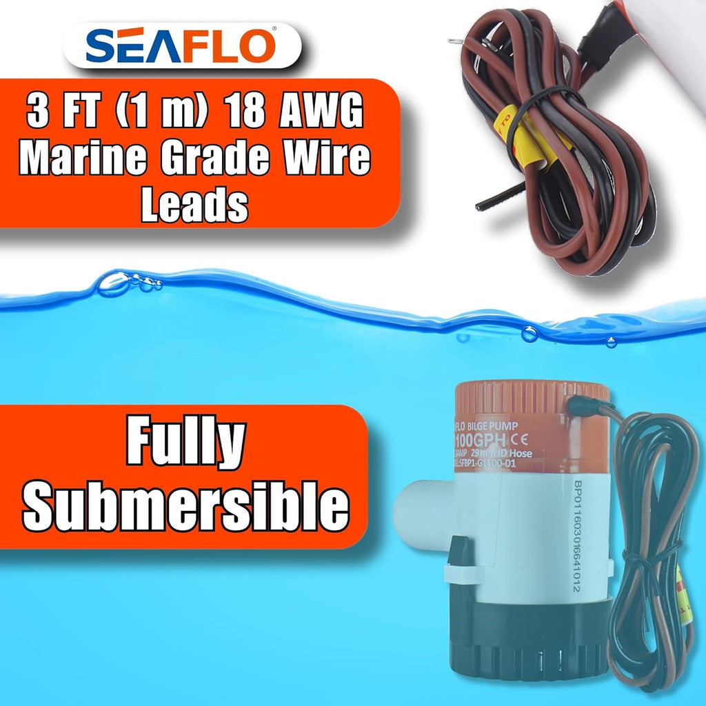SEAFLO 01 Series 1100 GPH Bilge Pump - 12V Marine Submersible Pump with Anti-Airlock Protection | 4-Year Warranty