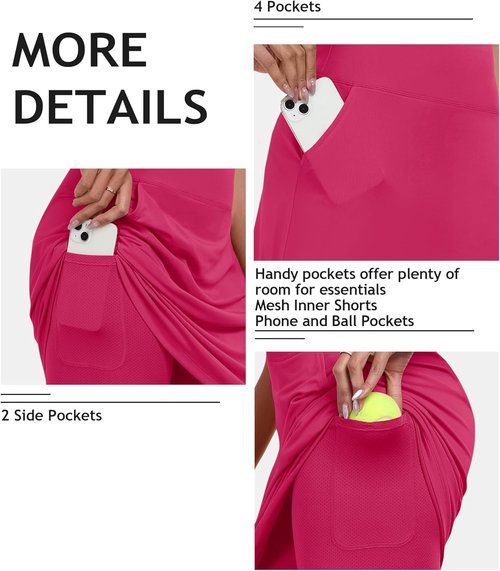 MoFiz Women's High Waisted Golf Tennis Skorts - 20" Knee Length Athletic Skirt for Summer Sports