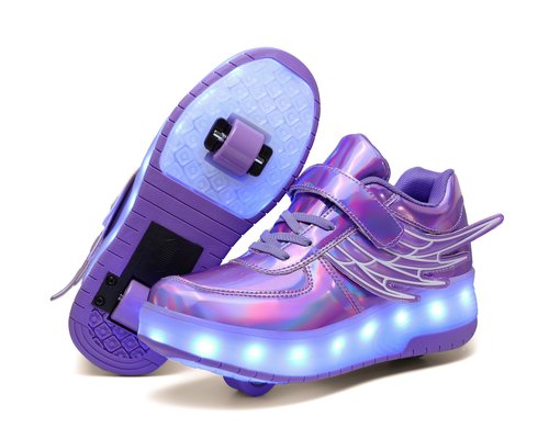Roller Skate Shoes for Kids Boys Girls LED Roller Sneakers Light Up Fashion Flashing Wheels Shoes Rechargeable Purple
