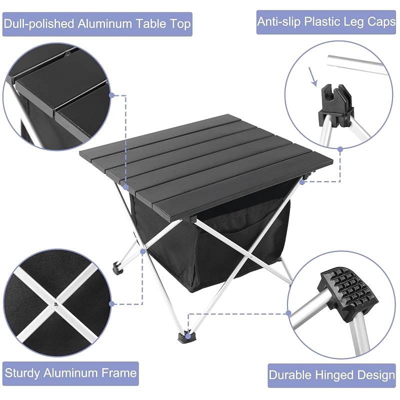 Grope Ultralight Aluminum Camping Table with Storage Bag – Black, Small, Includes Carry Bag and Set (Variation of THIS listing: Black+Camping Table Set – Leg & Top & Storage Bag+Small)