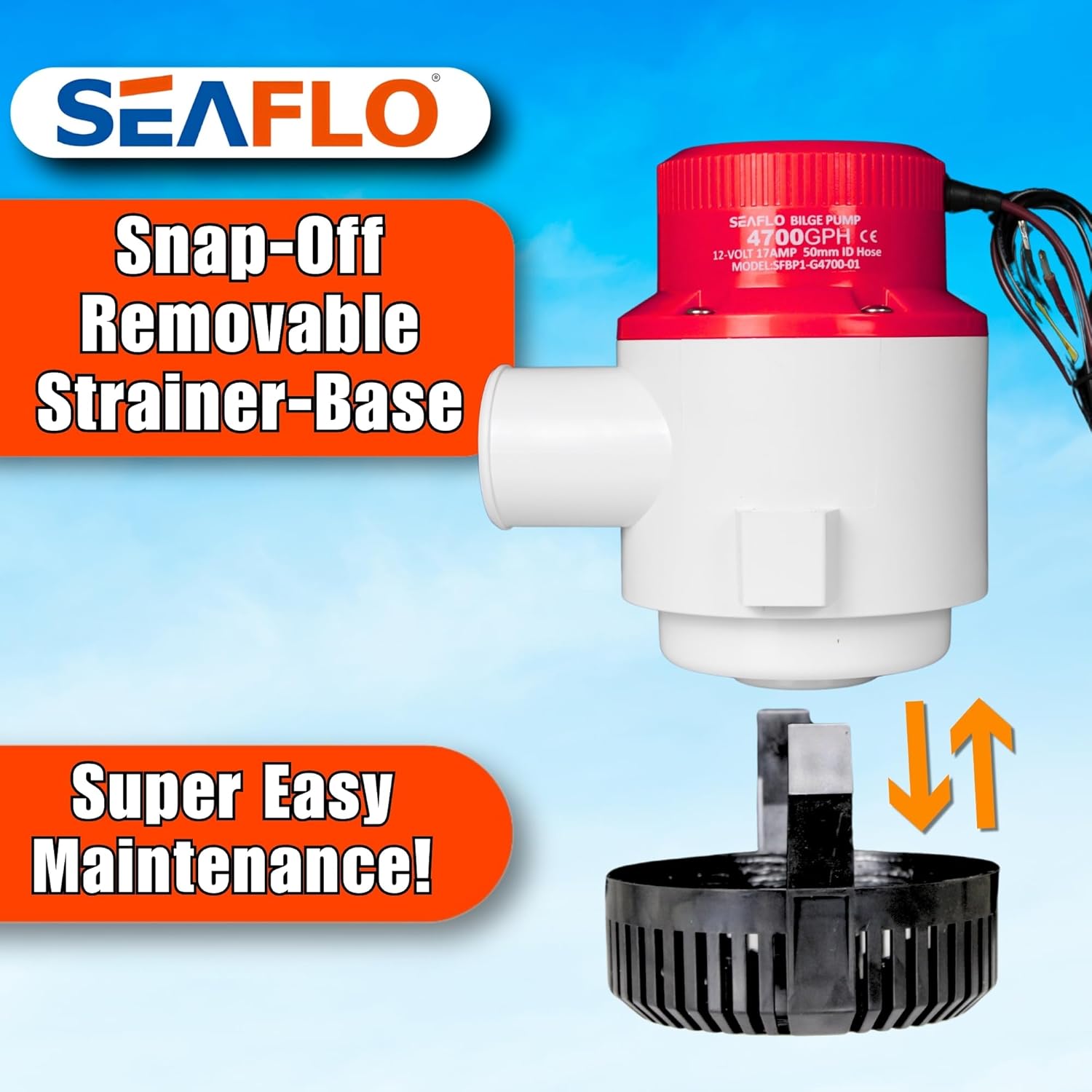 SEAFLO 01 Series 4700 GPH Bilge Pump - 12V Marine Submersible Pump with Anti-Airlock Protection | 4-Year Warranty