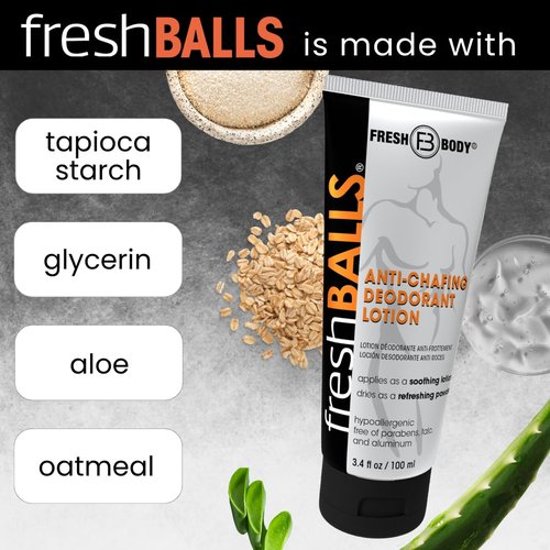 Fresh BALLS Cream - Men's Anti-Chafing Soothing Lotion | Original Comfort Powder - 3.4 fl oz